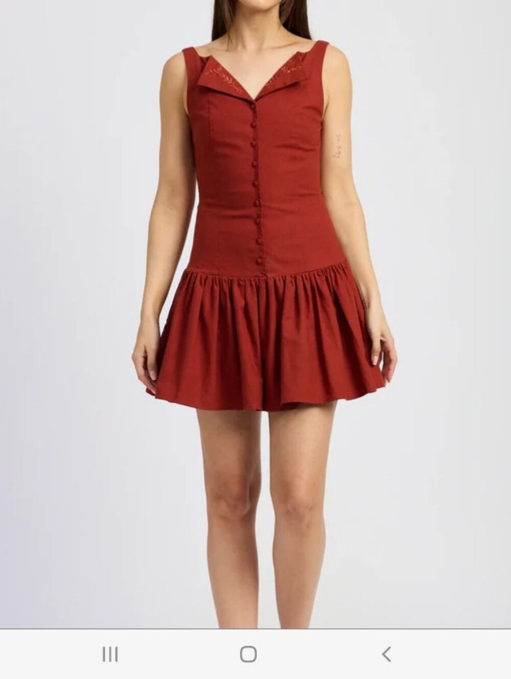 En Saison Megumi Mini Dress Linen Blend Tank Sporty Coquette Rust Orange-Brown